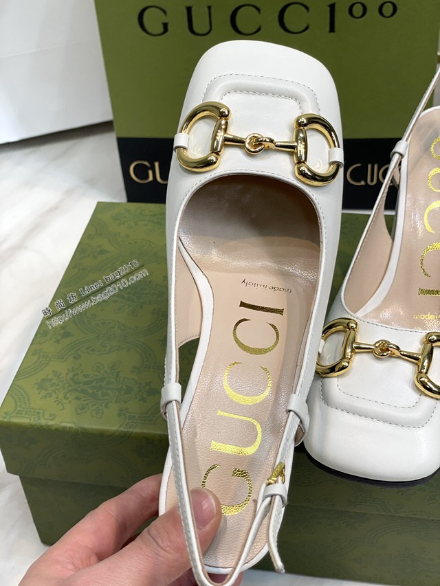 gucci女士羊皮鞋單鞋高跟鞋 古馳爆款網紅早春馬銜扣新款粗跟復古鞋 dx2893